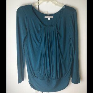 Brian Bailey Ruched Flowy Drapy Stretch Tunic Long Sleeves Crew Loose Fit Boho S